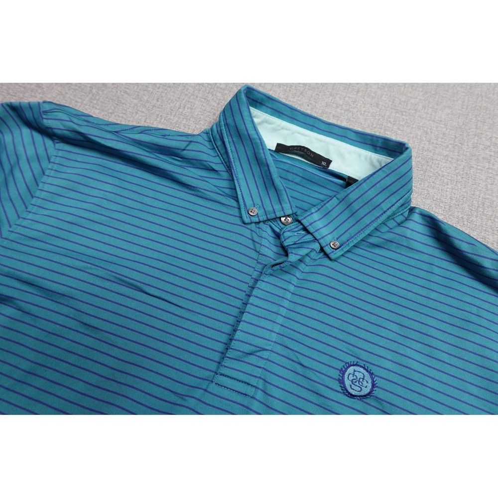 Greyson Polo Mens XL Blue Stripe Golf Performance Jersey Button Down Collar